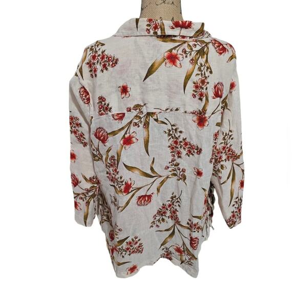 Tahari Linen Beige and Red Boho Floral Tunic Plus Size 2X 3X New! - Picture 2 of 12